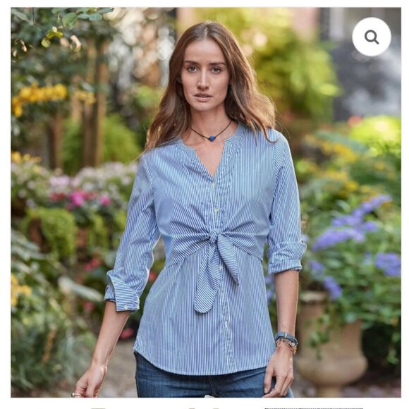 Sundance Blue White Striped Tie Front Button Down Stateside Shirt sz L - Picture 1 of 11